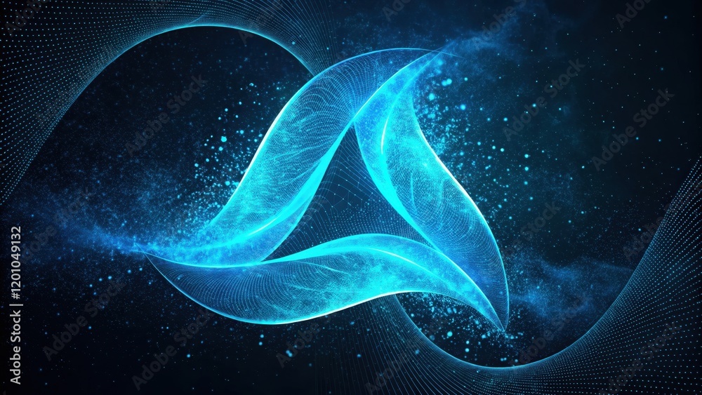 Fototapeta premium Abstract Blue Triangular Waveform Design with Glowing Particles and Dynamic Curves