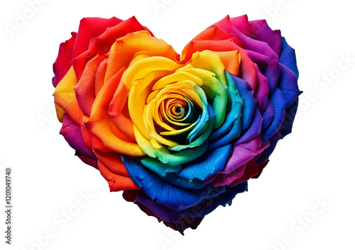 Fototapeta Naklejka Na Ścianę i Meble -  Happy valentines day love heart Shaped rainbow rose lgbt pride isolated on marble, lgbtq isolated on transparent or white background.