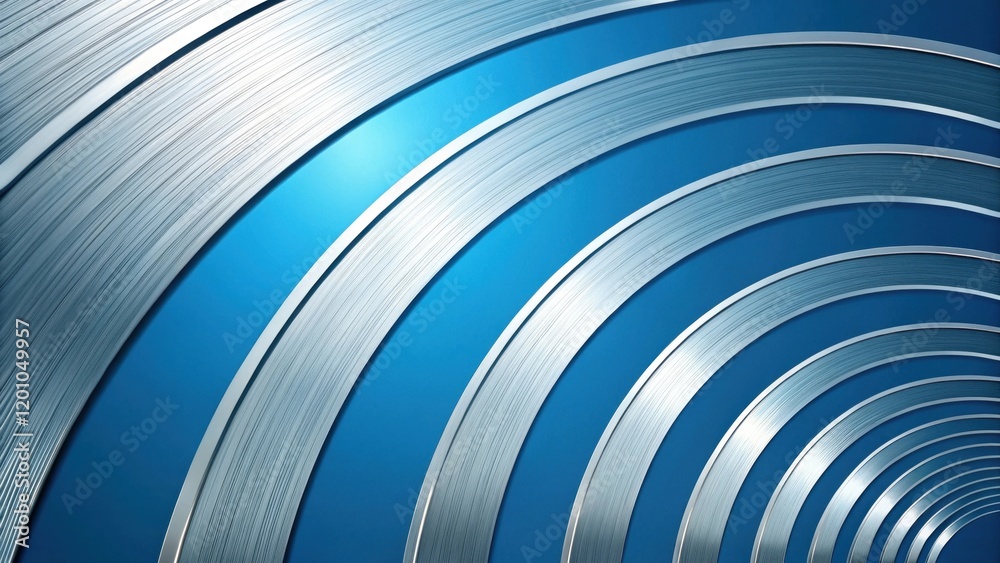 Fototapeta premium Abstract Metallic Arcs on a Vibrant Blue Background, Creating a Dynamic and Modern Design