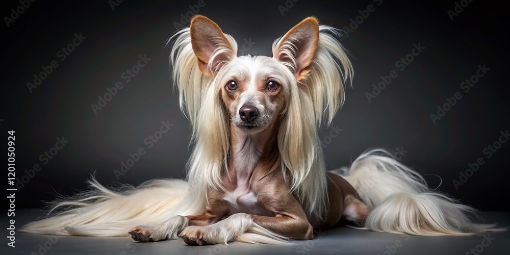 Naklejka premium Elegant Chinese Crested Dog Studio Portraits: Graceful Poses & Stunning Details