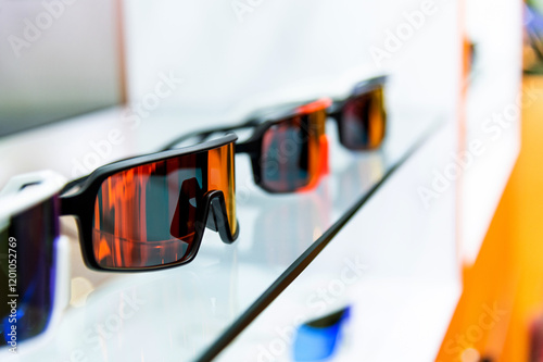 sunglasses are displayed in the store