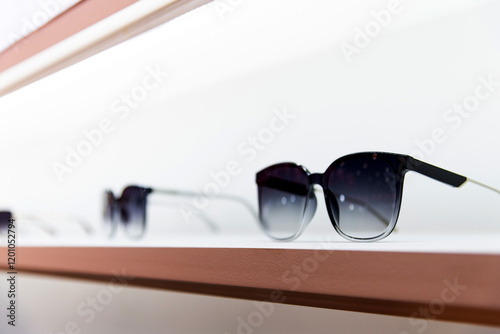 sunglasses are displayed in the store