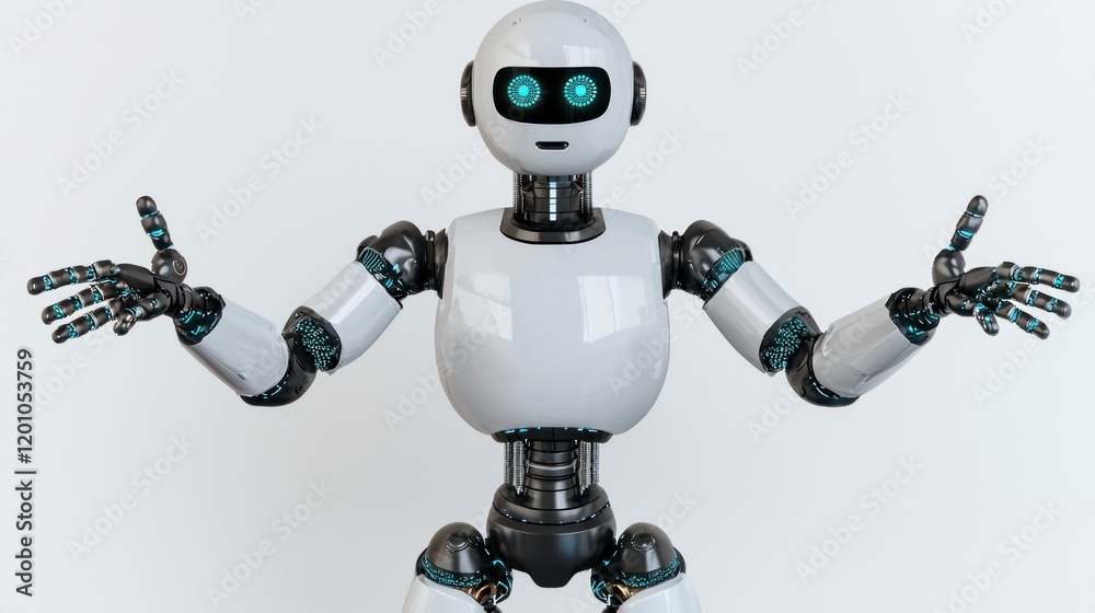 A friendly robot with outstretched arms, inviting interaction. A friendly robot with outstretched arms, inviting interaction.
