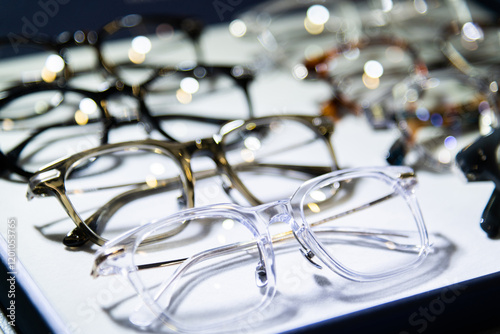 Glasses are displayed in the store