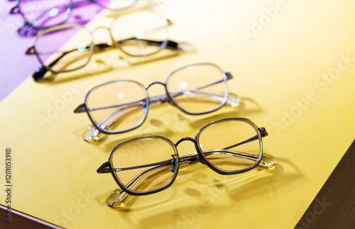 Glasses are displayed in the store