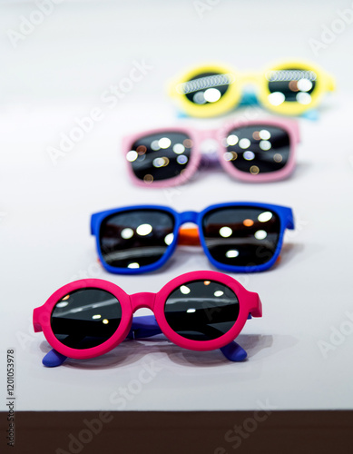 Kids sunglasses are displayed in the store