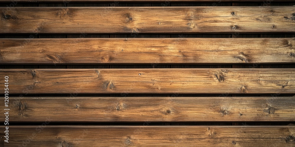 Fototapeta premium Horizontal brown wooden planks create a contemporary textured background with warm tones and natural grain patterns in a horizontal layout