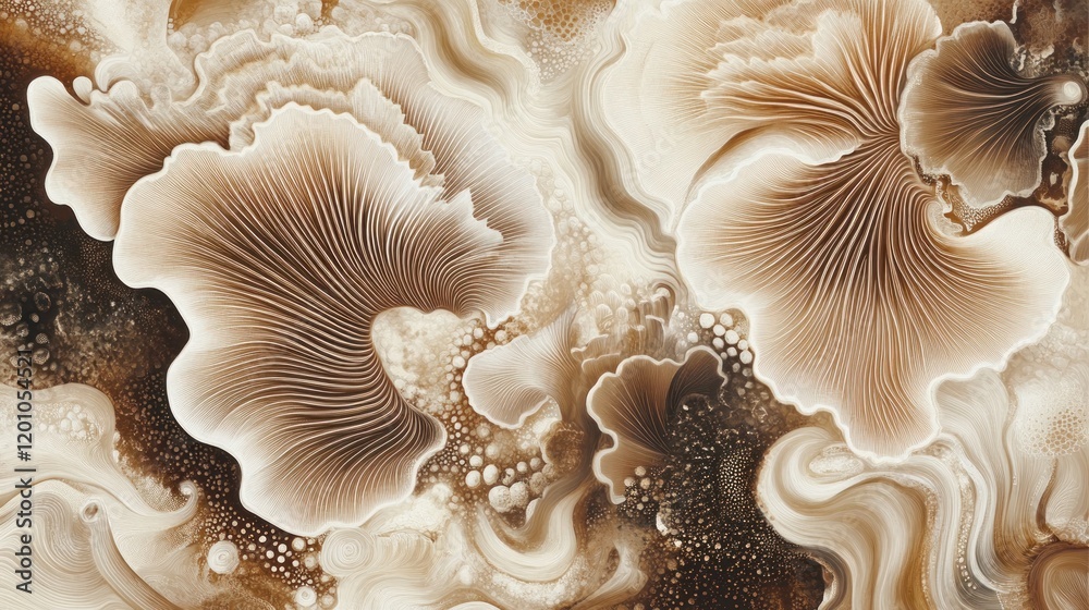 Abstract swirling mushroom art; earthy tones; nature-inspired design; background fluid texture; ideal for home d?cor Abstract swirling mushroom art; earthy tones; nature-inspired design; background fluid texture; ideal for home d?cor