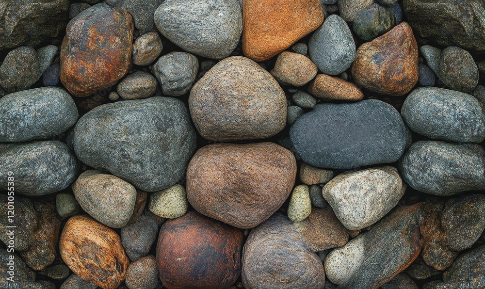 Various sized, smooth, natural stones in close arrangement. Various sized, smooth, natural stones in close arrangement.