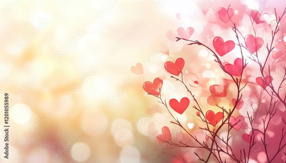 Fototapeta premium Heart-Shaped Leaves on a Branch in a Soft, Romantic Setting