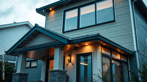 Modern Home Exterior at Dusk: Contemporary House Design and Architecture