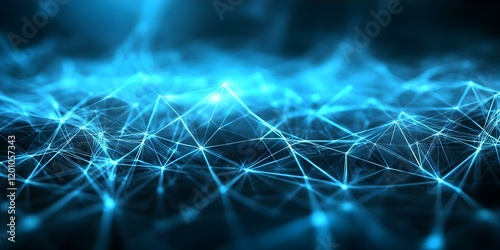 A visual representation of a network or data structure, featuring interconnected lines and nodes in vibrant blue tones. Concept Network Visualization, Data Structure Illustration