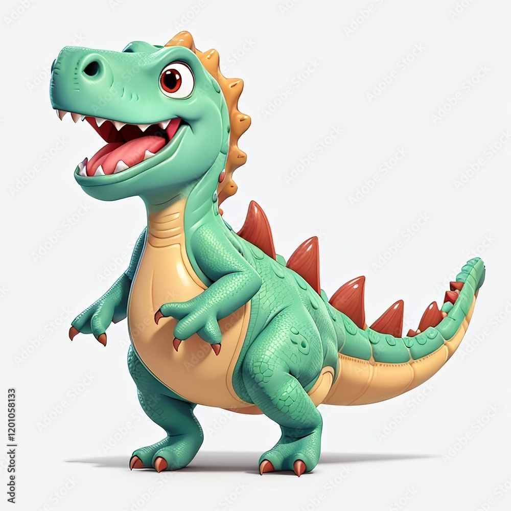 Fototapeta premium 3d dragon or dinosaur cartoon illustration with a smile isolated on white background