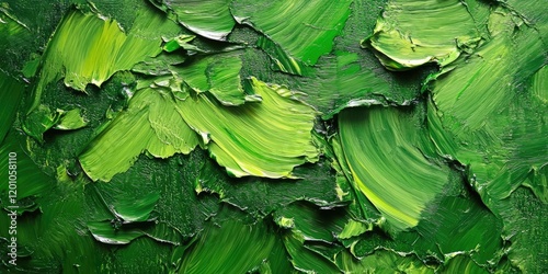 Textured green oil paint background with varied shades of green, layered strokes, and highlights, ideal for design projects or creative applications.