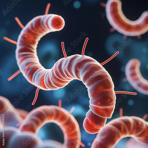 Campylobacter Bacteria Illustration, Gram-negative Spiral-shaped Bacteria photo