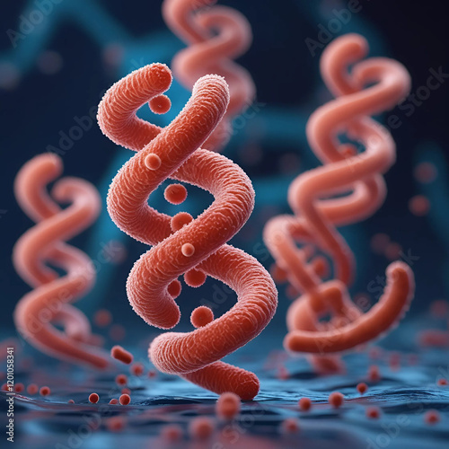 Campylobacter Bacteria Illustration, Gram-negative Spiral-shaped Bacteria photo