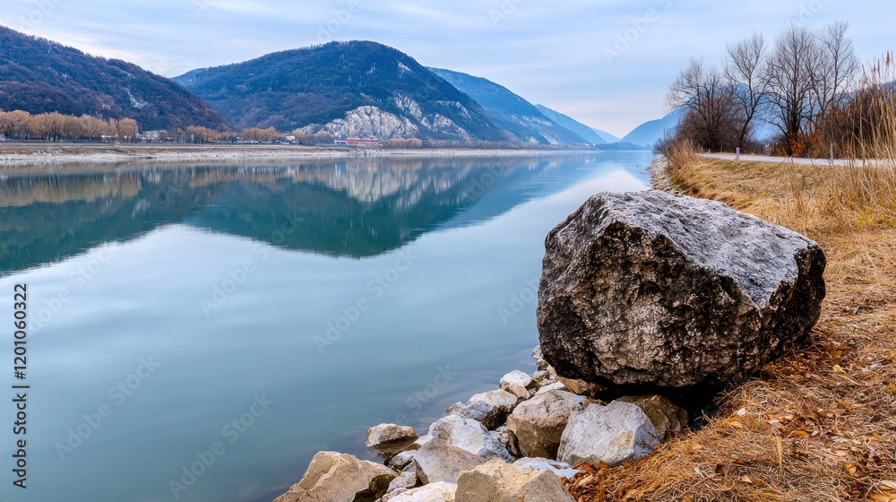 Fototapeta premium Calm River Reflection in Winter
