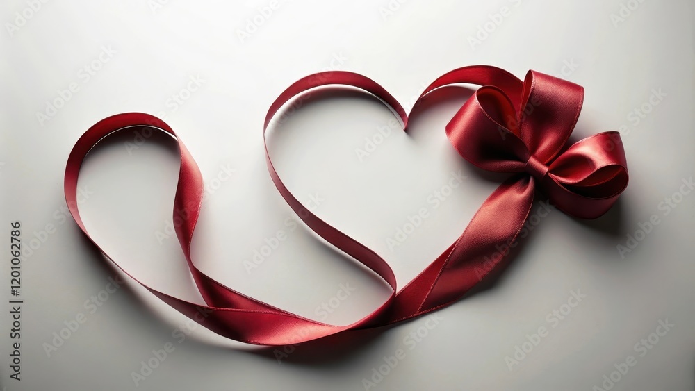 Elegant maroon ribbon shaped as a heart with a bow Elegant maroon ribbon shaped as a heart with a bow