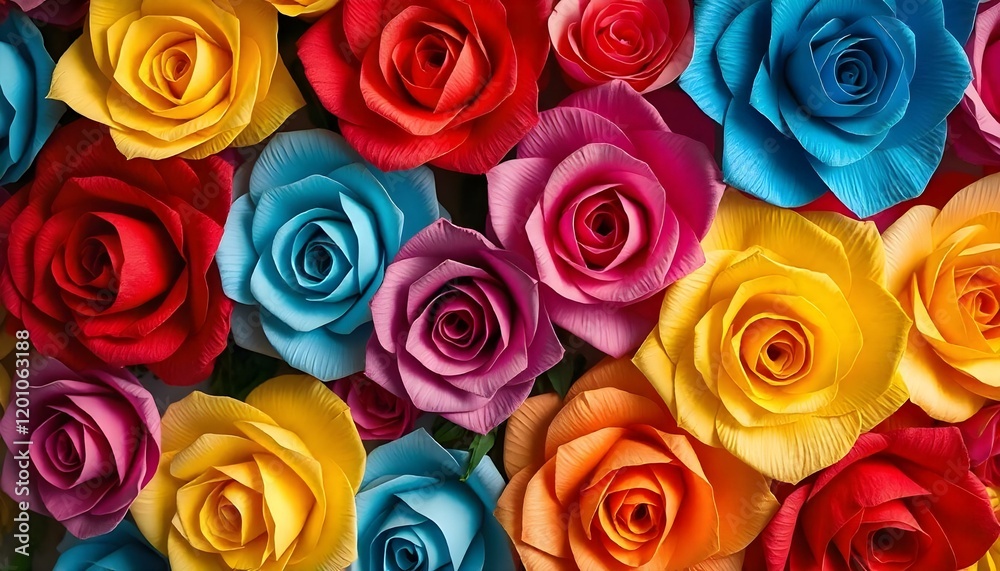 Paper rose craft background in red, orange, pink, yellow, and blue Paper rose craft background in red, orange, pink, yellow, and blue