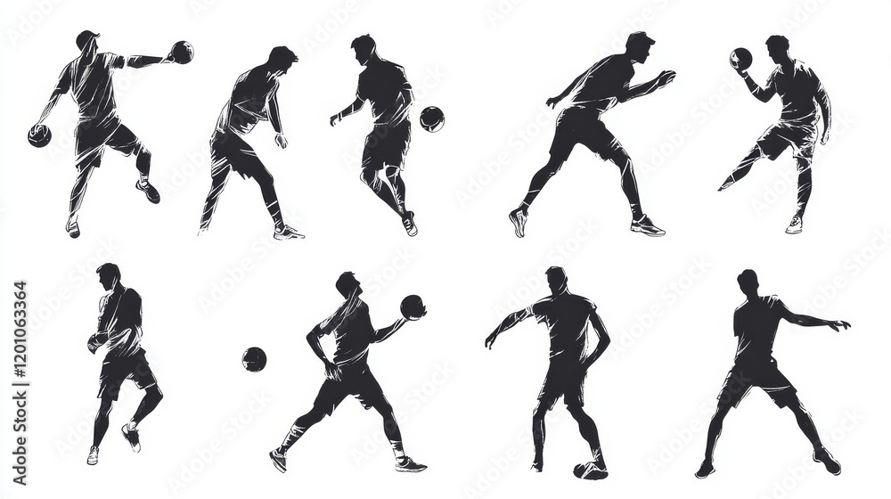 Set of sporting sketch line drawing icons depicting men in action in a wide variety of sports in black and white Set of sporting sketch line drawing icons depicting men in action in a wide variety of sports in black and white