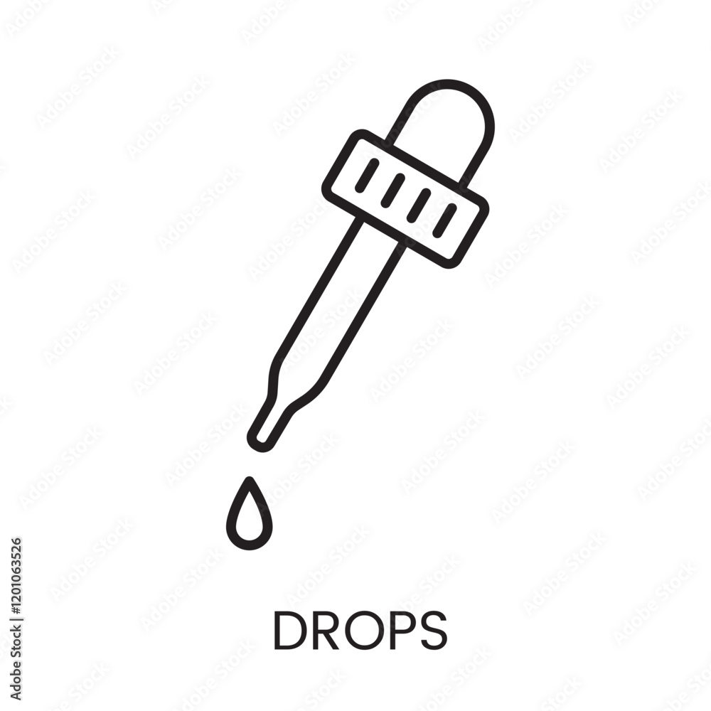 An icon of a dropper releasing a droplet in vector, representing precise dosage for liquid medications, with an editable stroke An icon of a dropper releasing a droplet in vector, representing precise dosage for liquid medications, with an editable stroke