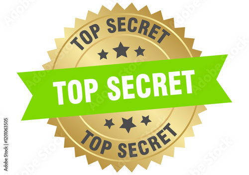top secret. top secret round green and gold label isolated on transparent background