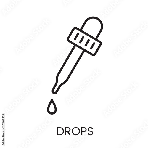 An icon of a dropper releasing a droplet in vector, representing precise dosage for liquid medications, with an editable stroke