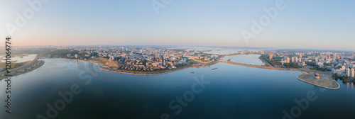 Beautiful panoramic picture of Kazan kremlin on the sunset light, Tatarstan, Russia. Big resolution panorama of the city.  photo