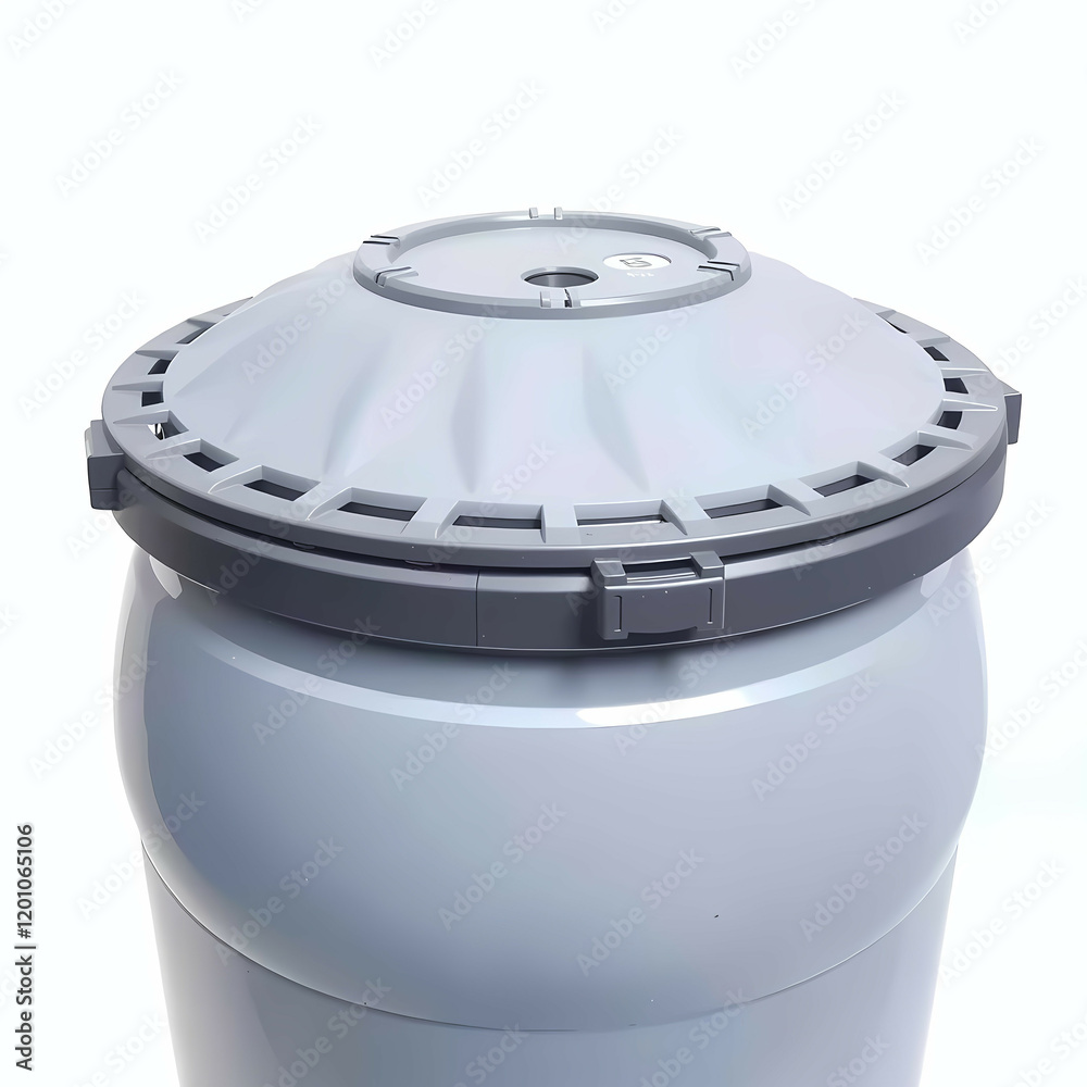 A large water storage barrel with a plastic lid. Generative AI A large water storage barrel with a plastic lid. Generative AI