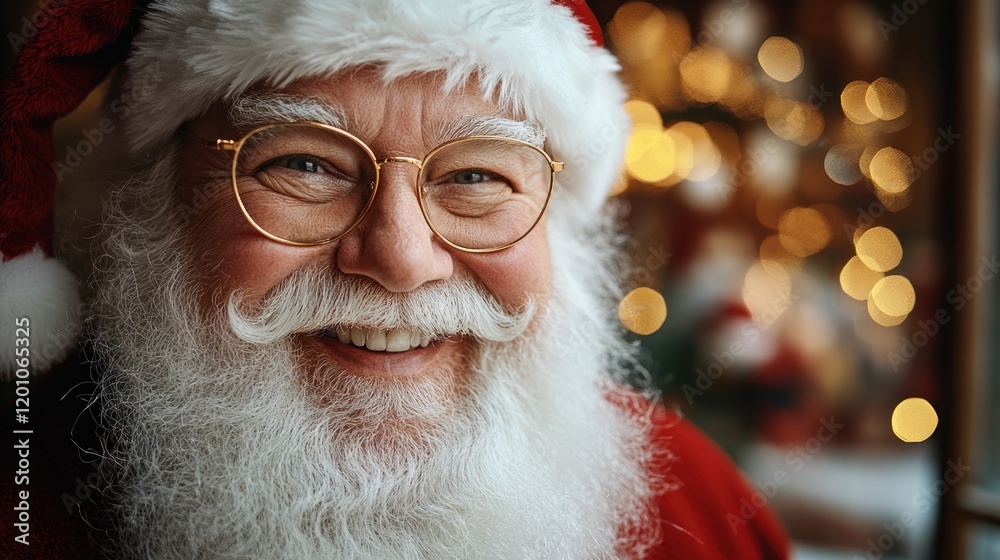 Joyful Santa Claus with Festive Lights in the Background Joyful Santa Claus with Festive Lights in the Background
