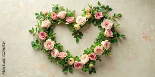 Heart Shaped Floral Arrangement of Delicate Pink Roses and Greenery
