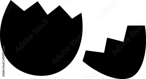 egg cracked in half silhouette.
Hatched Egg.
Broken Egg shell Isolated.
Transparent Background.