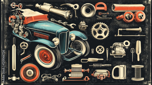 Car service, auto spare parts shop and repair workshop retro posters. Vector vintage design for transport engine, speedometer or sparks plug, oil change and mechanic service or garage station