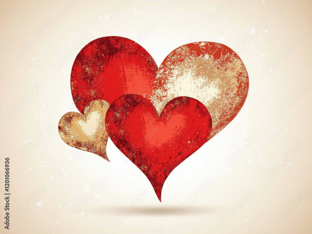 Red and gold heart illustration with textured design on light background Red and gold heart illustration with textured design on light background