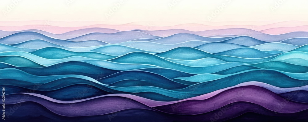 Fototapeta premium Fantasy watercolor idea. Abstract waves of colors representing serenity and tranquility in nature.