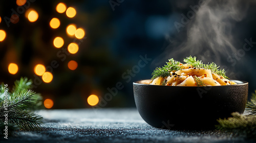 Alaskan muktuk (whale blubber), beautifully presented with indigenous-style bowls in an icy tundra background, [Arctic cuisine, rare food niche] photo