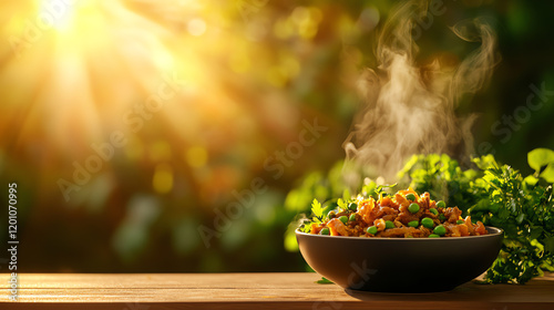 Australian Kangaroo Tail Soup, captured steaming in a rustic bush kitchen, [Unique Oceanic dishes, indigenous flavors] photo