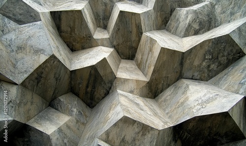 Gray geometric shapes interlock in a textured surface.
