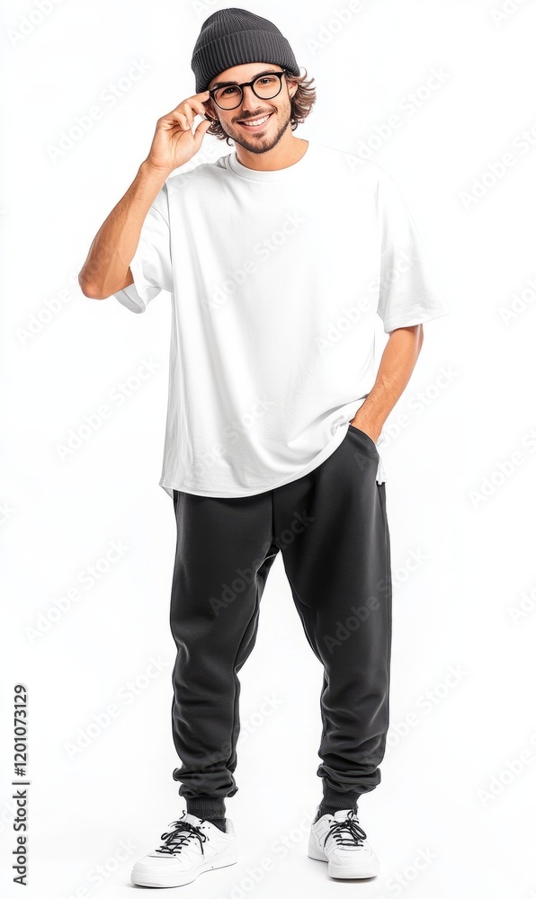 Mockup of a plain white oversized t-shirt on a man, ideal for branding and design Mockup of a plain white oversized t-shirt on a man, ideal for branding and design