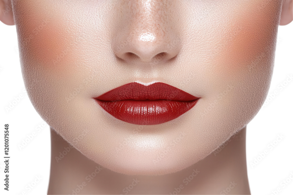 Obraz premium Close-up of glossy red lips studio setting high-quality image transparent background beauty concept