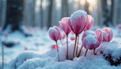Frosted Cyclamen coum Scene with Text Space