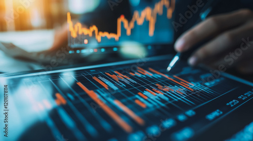 Abstract business Financial charts show a significant increase in profits in the stock market.This is driven by higher interest rates and continued growth. In the innovation world network of financial