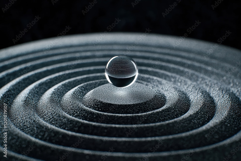 Close-up of a single water droplet creating ripples on a dark liquid surface, dramatic lighting emphasizing the texture and motion Close-up of a single water droplet creating ripples on a dark liquid surface, dramatic lighting emphasizing the texture and motion