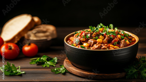 French Pieds-Paquets lamb tripe stew, served in a Provencal farmhouse setting, [Mediterranean cuisine, rare traditions] photo