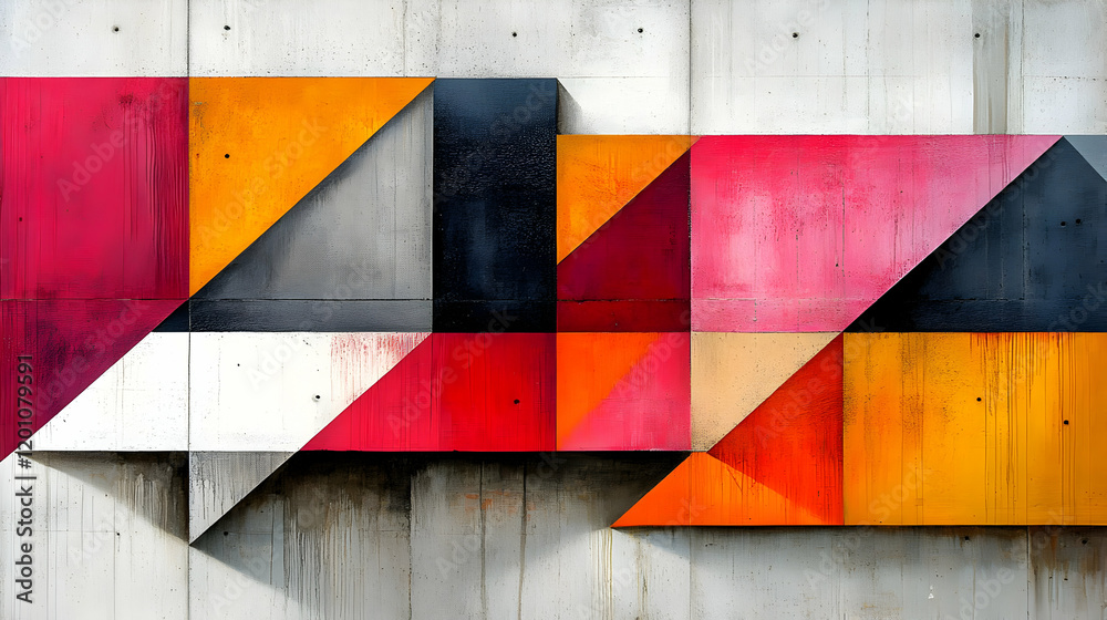 Naklejka premium Geometric mural art concrete wall city