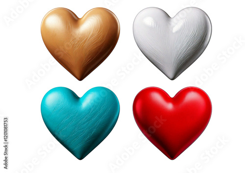 Set 3d heart isolated on transparent or white background