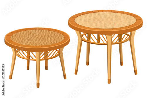  A Set of two rattan tables isolated on a white background