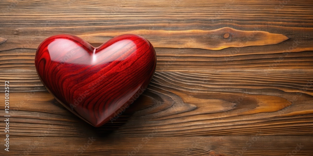 A Polished Wooden Heart Resting on a Rich Brown Wooden Surface A Polished Wooden Heart Resting on a Rich Brown Wooden Surface