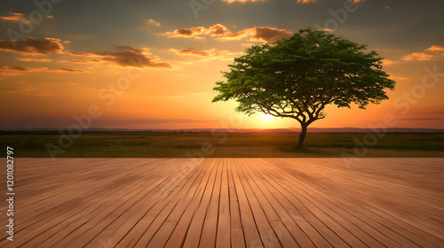 Serene Sunset Landscape Featuring a Solitary Tree