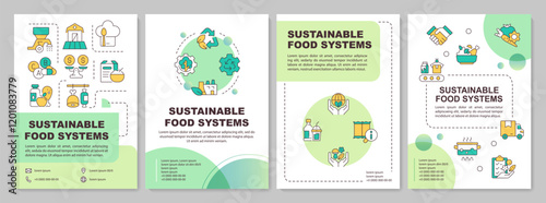 Food industry green circle brochure template. Environment preservation, natural. Leaflet design with linear icons. Editable 4 vector layouts. Arial-Bold, Myriad Pro-Regular fonts used